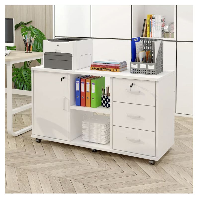 HOMER DESIGN - Mueble De Oficina Cajonera Gabinete Con Llave Con Rueda
