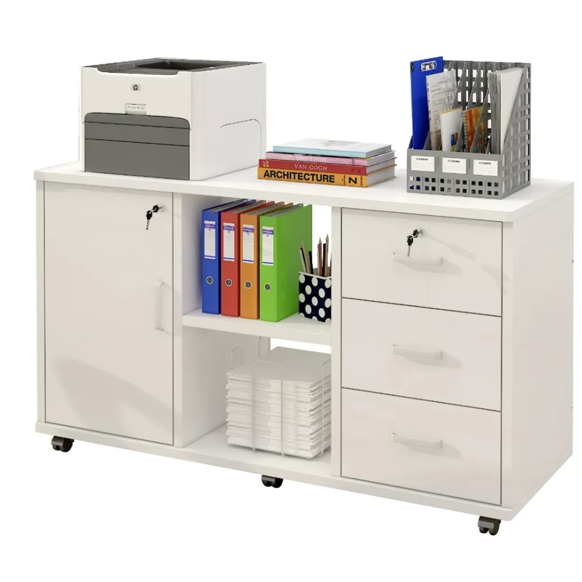 HOMER DESIGN - Mueble De Oficina Cajonera Gabinete Con Llave Con Rueda