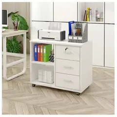 HOMER DESIGN - Mueble De Oficina Cajonera Gabinete Con Llave Con Rueda 60cm