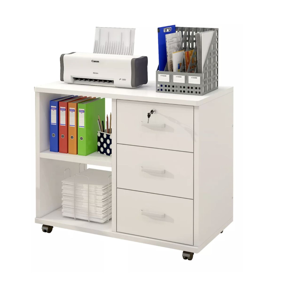 HOMER DESIGN - Mueble De Oficina Archivador Cajonera Gabinete Con Llave Con Rueda 60cm