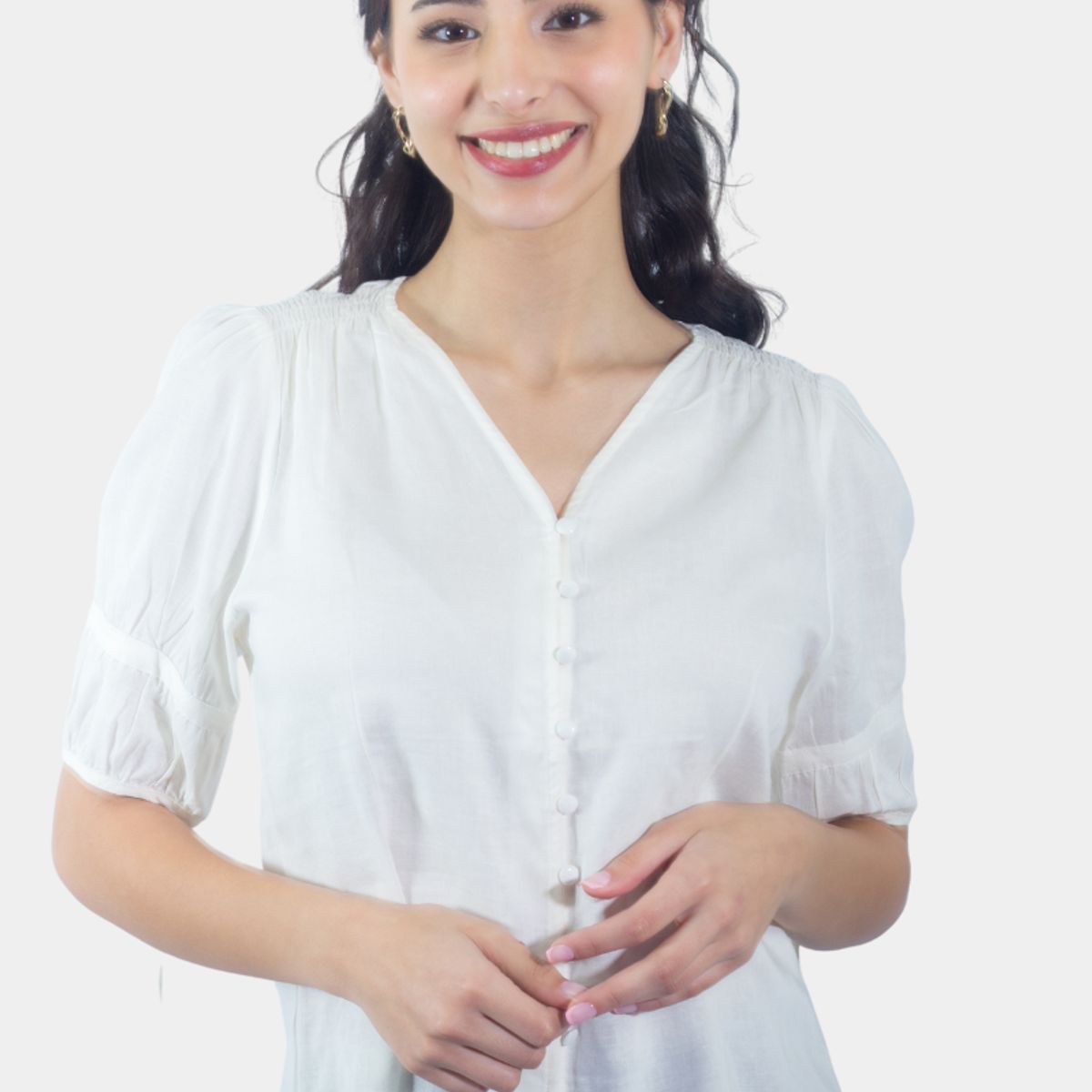 TENTATION - Blusa Abotonada Manga Tres Cuartos Blanco Tentation