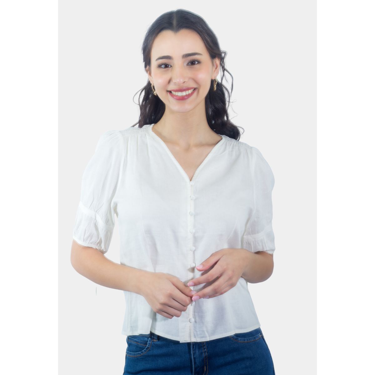 TENTATION - Blusa Abotonada Manga Tres Cuartos Blanco Tentation