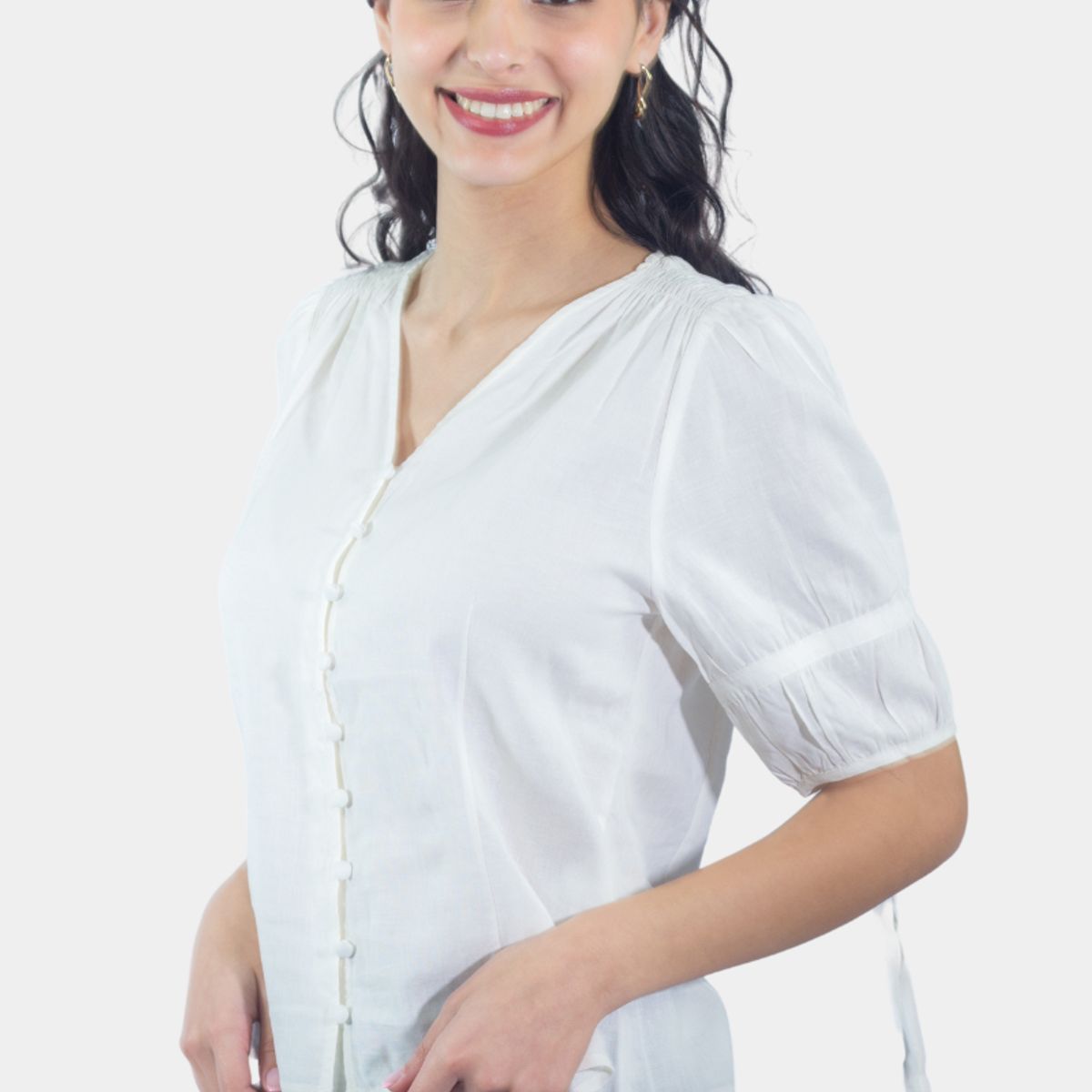 TENTATION - Blusa Abotonada Manga Tres Cuartos Blanco Tentation