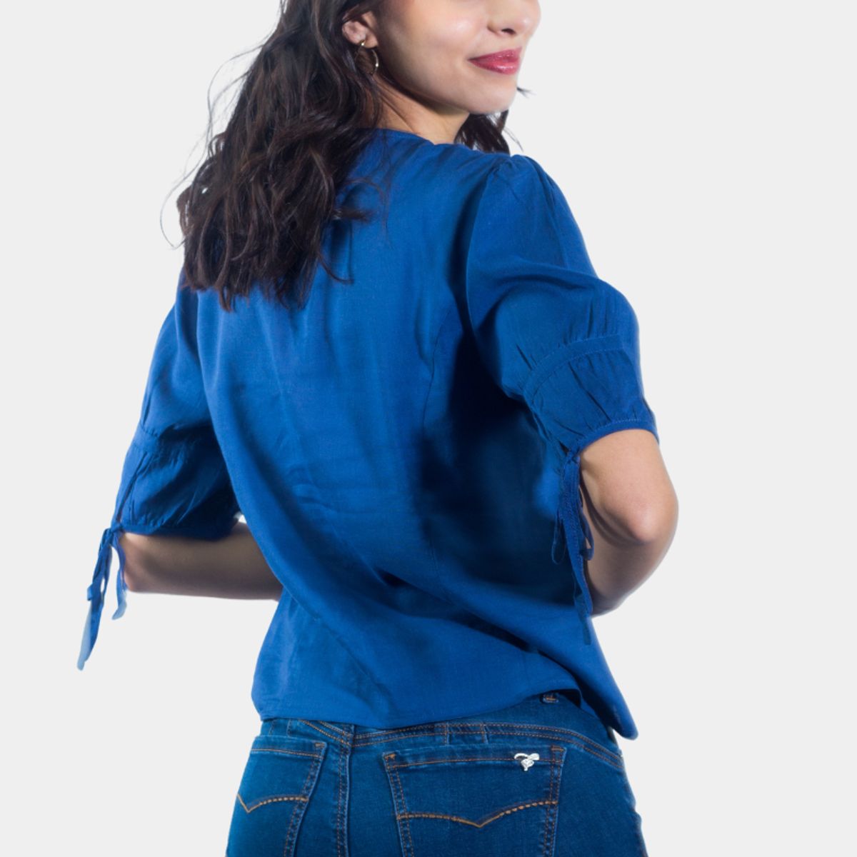 TENTATION - Blusa Abotonada Manga Tres Cuartos Azul Tentation