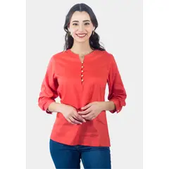 TENTATION - Bluson Abotonado Manga Tres Cuartos Terracota