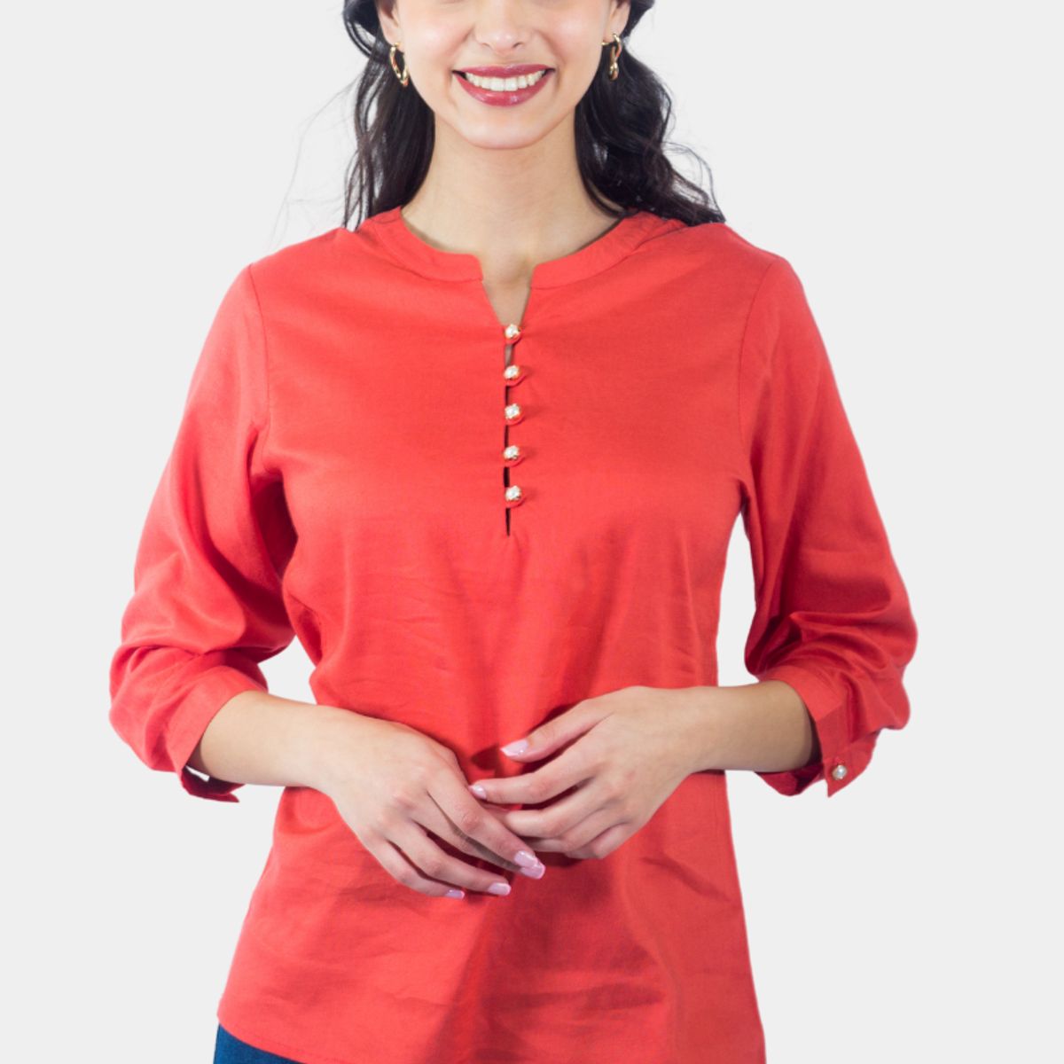 TENTATION - Bluson Abotonado Manga Tres Cuartos Terracota Tentation