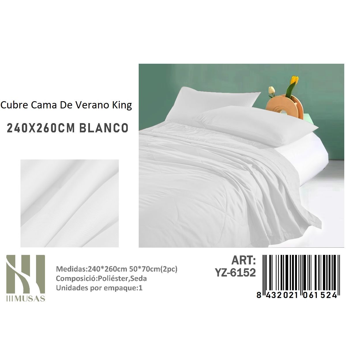 ANGELES DEL HOGAR - Cubrecama De verano Seda King MUSAS Blanco