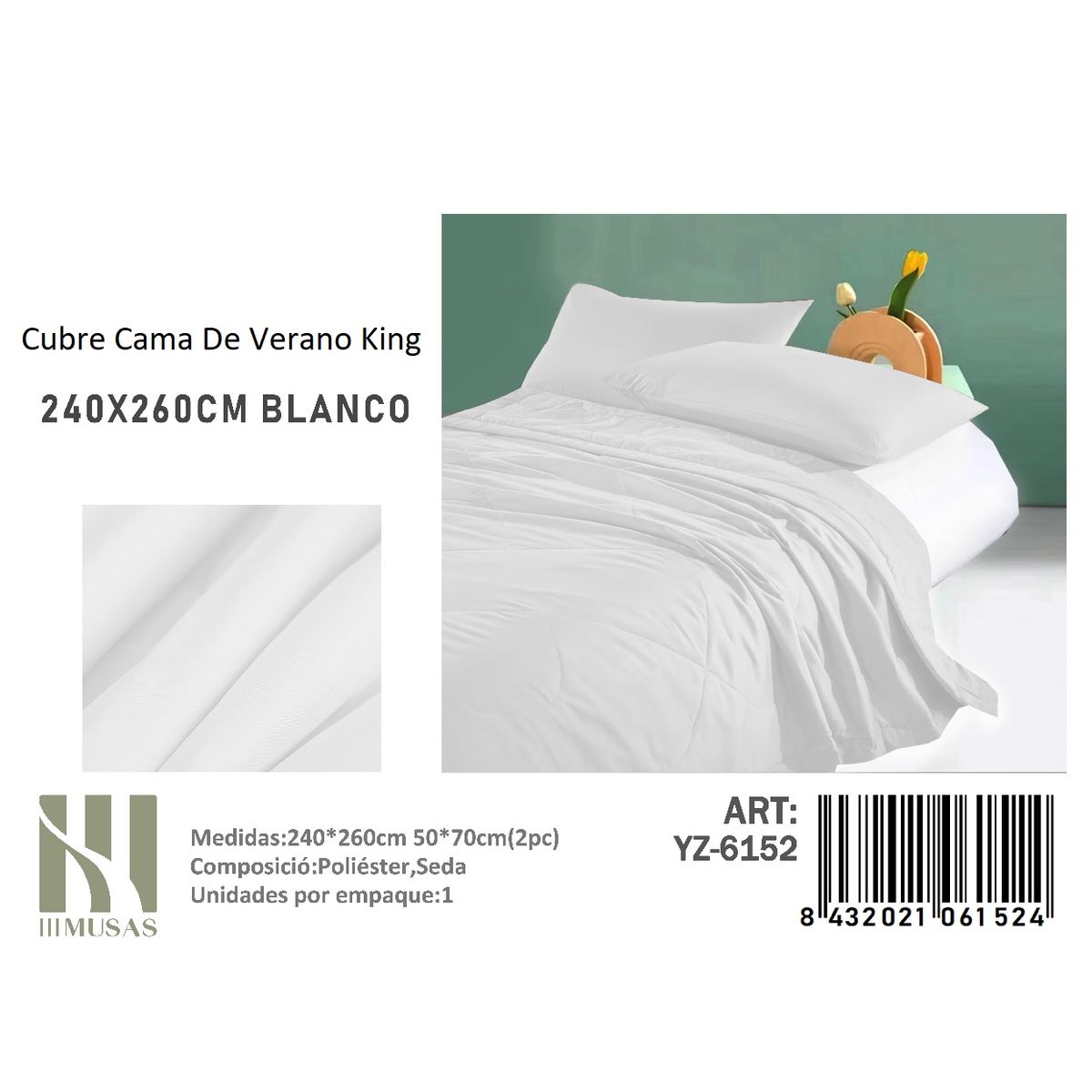 ANGELES DEL HOGAR - Cubrecama De verano Seda King MUSAS Blanco