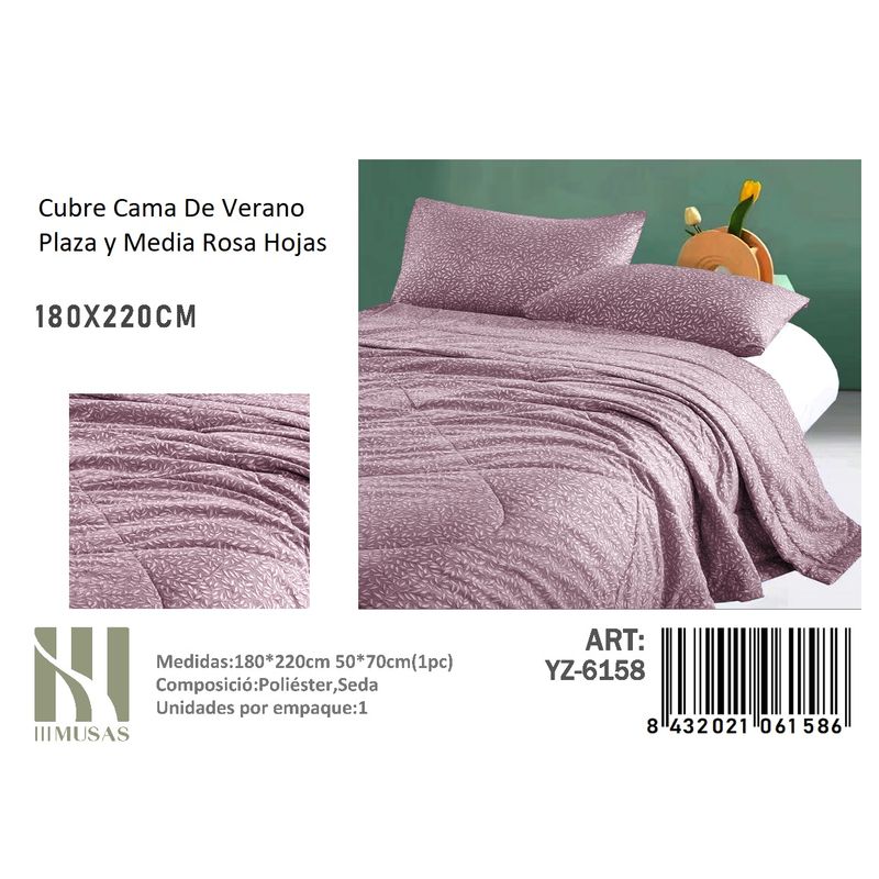 ANGELES DEL HOGAR - Plumon De verano Seda  Plaza y media MUSAS   Rosa Hojas