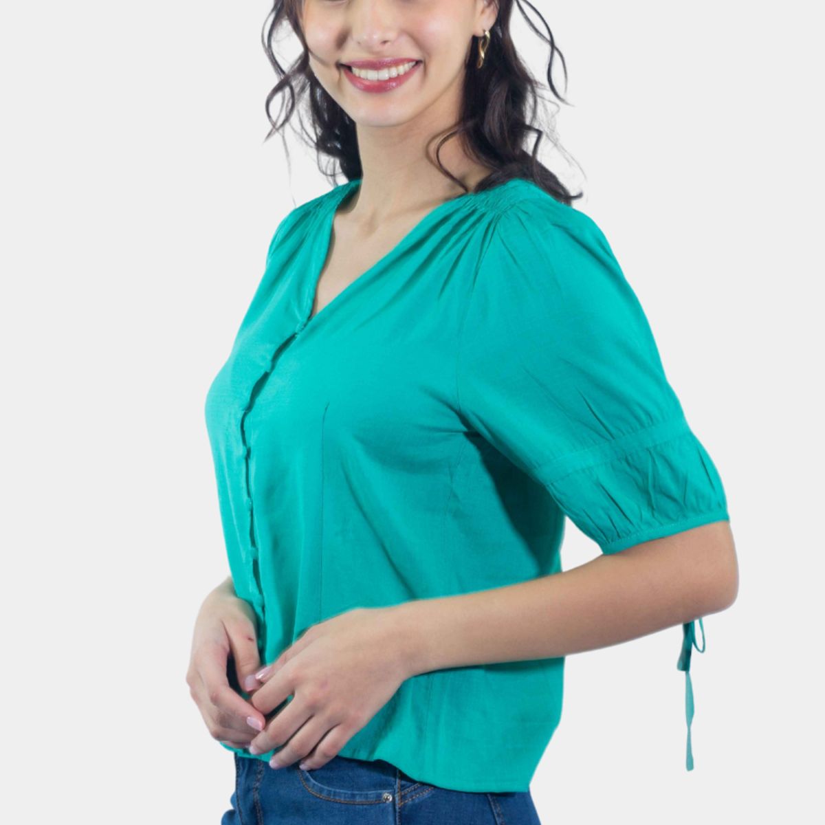 TENTATION - Blusa Abotonada Manga  Tres Cuartos Verde Tentation