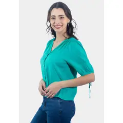 TENTATION - Blusa Abotonada Manga Tres Cuartos Verde