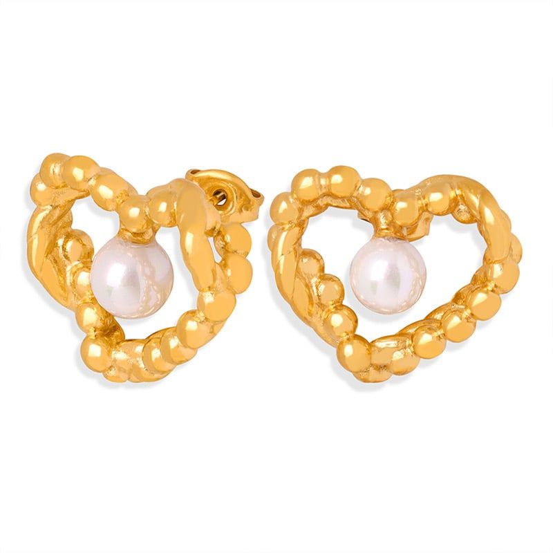 LUX JOYAS - Aros Baño Oro 18k Corazón Perla