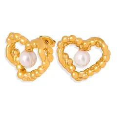 LUX JOYAS - Aros Baño Oro 18k Corazón Perla