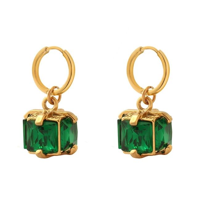 Aros Bano Oro 18k Argolla Cubo Esmeralda Dorado TALLA UNICA