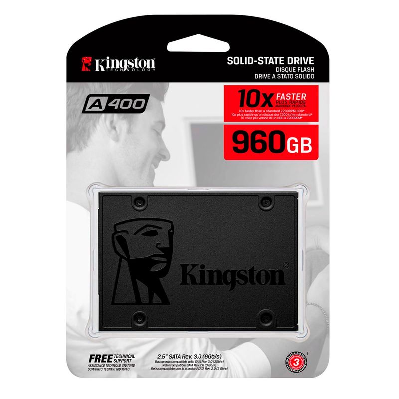 KINGSTON - Disco Solido SSD Interno Kingston A400 960gb 6Gb/s 500MB/s