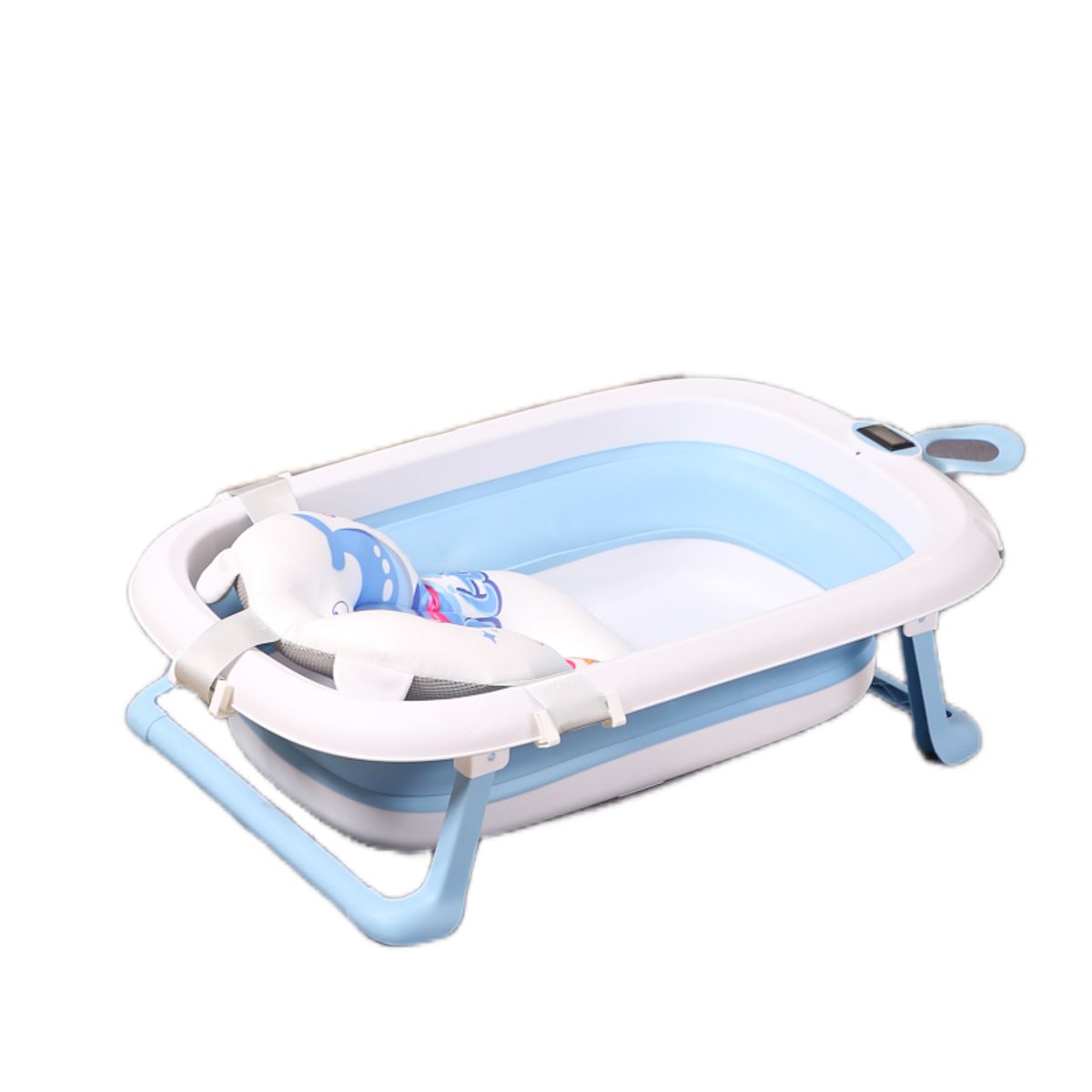 BABYLUNA - Tina Bañera Plegable Bebé con Termómetro hamaca Delfín Azul