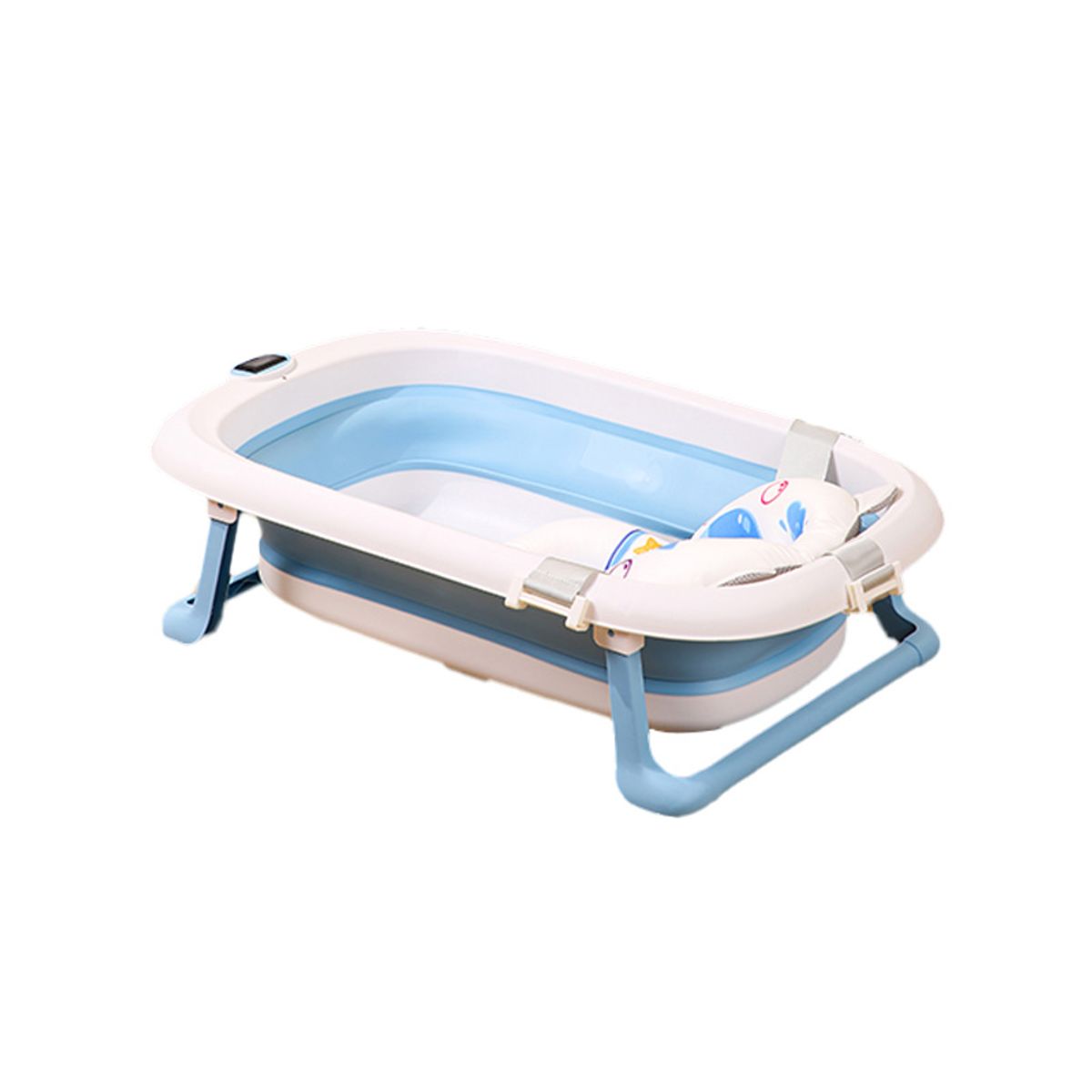 BABYLUNA - Tina Bañera Plegable Bebé con Termómetro hamaca Delfín Azul
