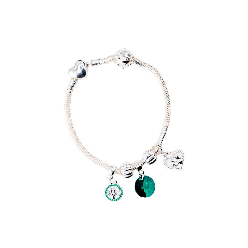 JOYAS MONTERO - Pulsera Colomba Con Baño de Oro Blanco y Cristales Genuinos Emerald
