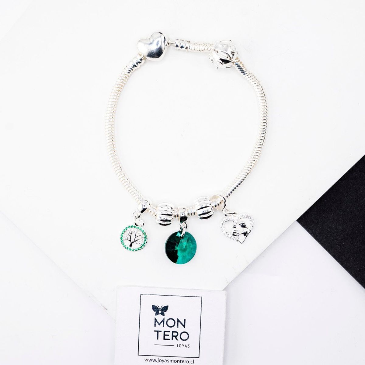 JOYAS MONTERO - Pulsera Colomba Baño de Oro Blanco creado con cristales de Swarovski® Emerald