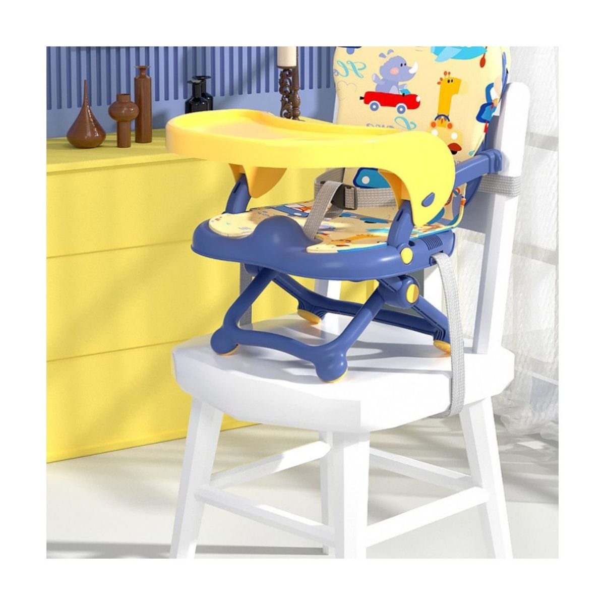 BABYLUNA - Silla 2 En 1 Para Comer O Jugar Portátil Cojín Animales Azul