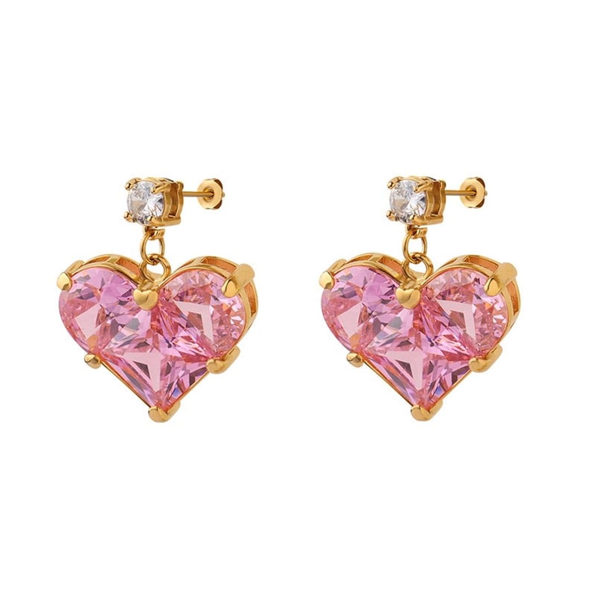 LUX JOYAS - Aros Baño Oro Amarillo 18k Corazón Rosa Francia