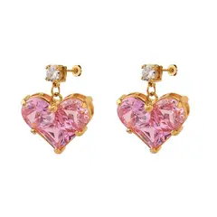 LUX JOYAS - Aros Baño Oro Amarillo 18k Corazón Rosa Francia