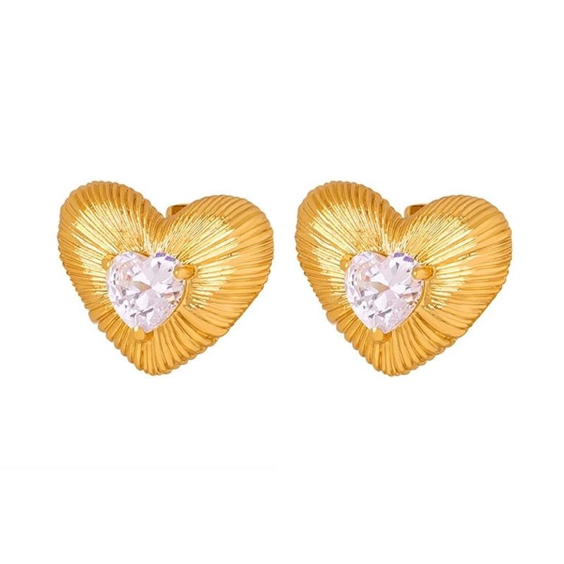 LUX JOYAS - Aros Baño Oro 18k Corazón Cepillado Circón