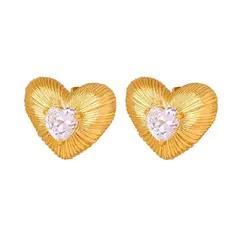 LUX JOYAS - Aros Baño Oro Amarillo 18k Corazón Cepillado Circón