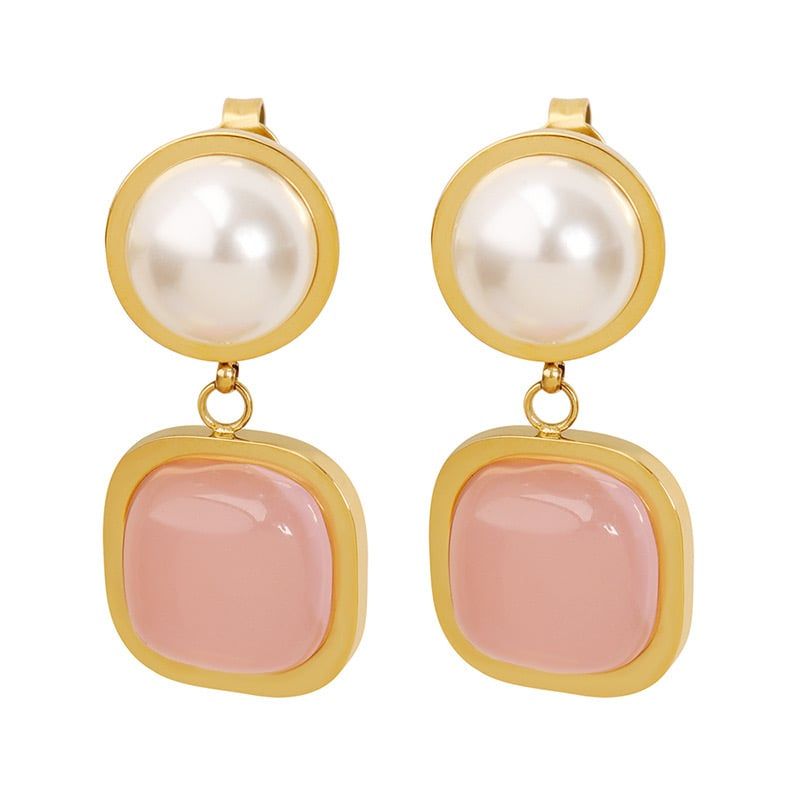 LUX JOYAS - Aros Baño Oro 18k Perla Rosa
