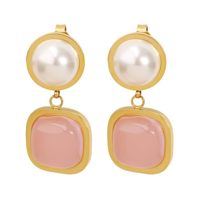 Aros Bano Oro Amarillo 18k Perla Rosa Dorado TALLA UNICA