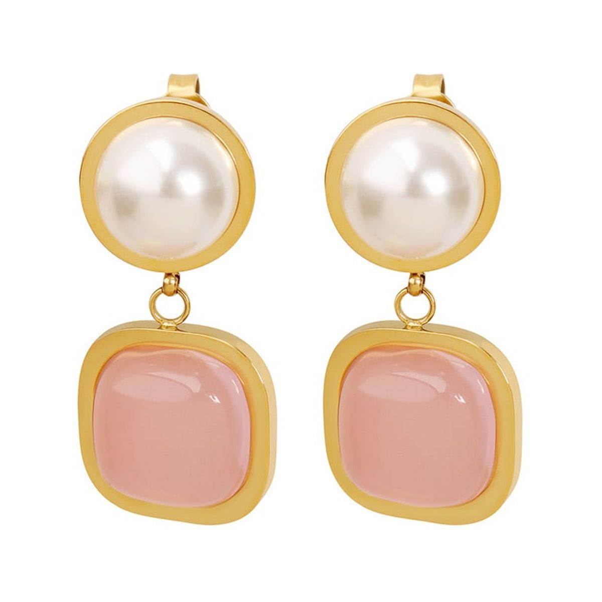 LUX JOYAS - Aros Baño Oro Amarillo 18k Perla Rosa