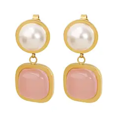 LUX JOYAS - Aros Baño Oro 18k Perla Rosa