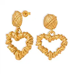 LUX JOYAS - Aros Baño Oro Amarillo 18k Largos Corazón Enredado