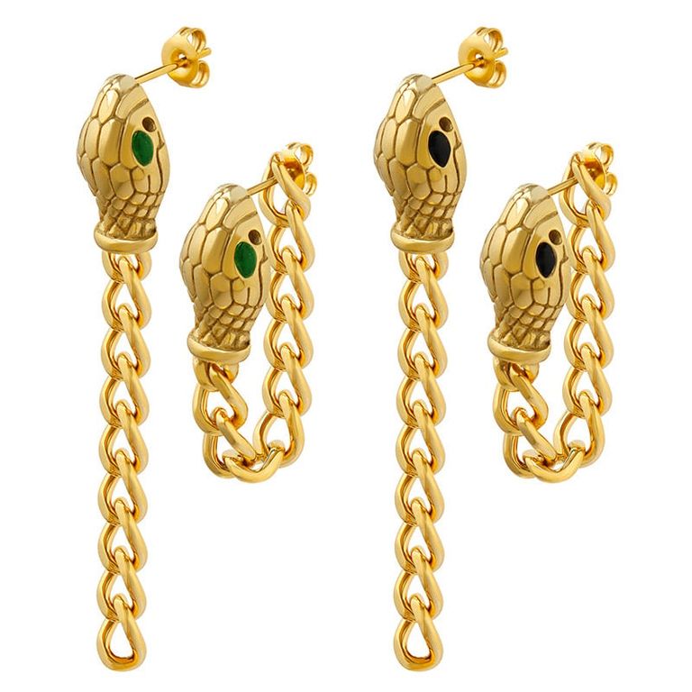 Aros Bano Oro Amarillo 18k Serpiente Dorado TALLA UNICA