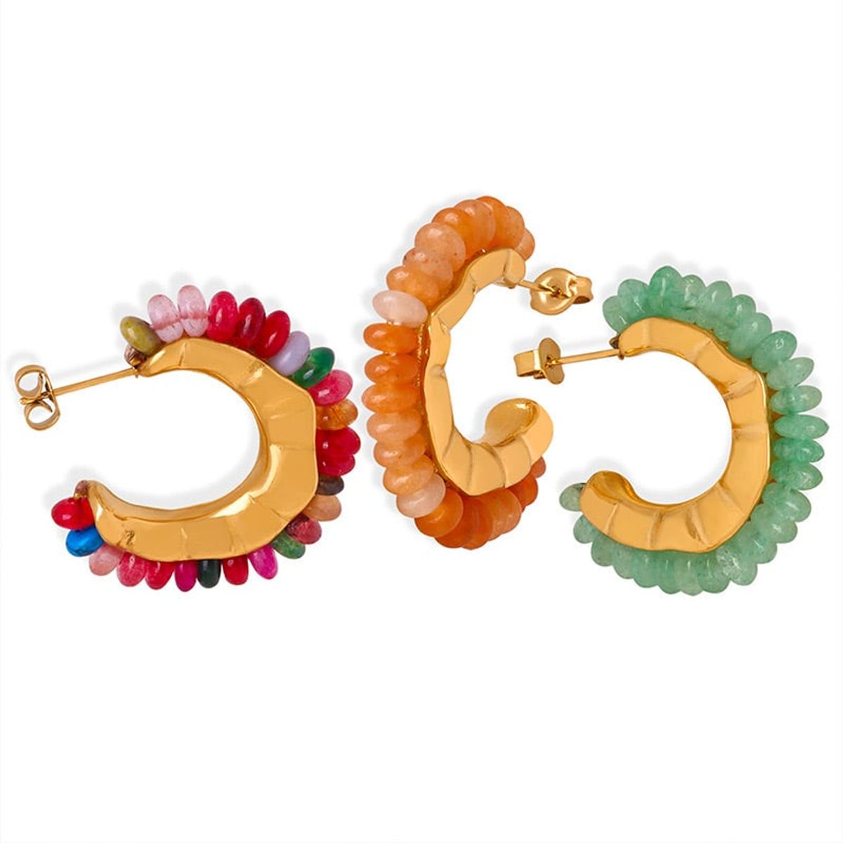 LUX JOYAS - Aros Baño Oro Amarillo 18k Argollas Piedrecillas Cuarzo Phantom