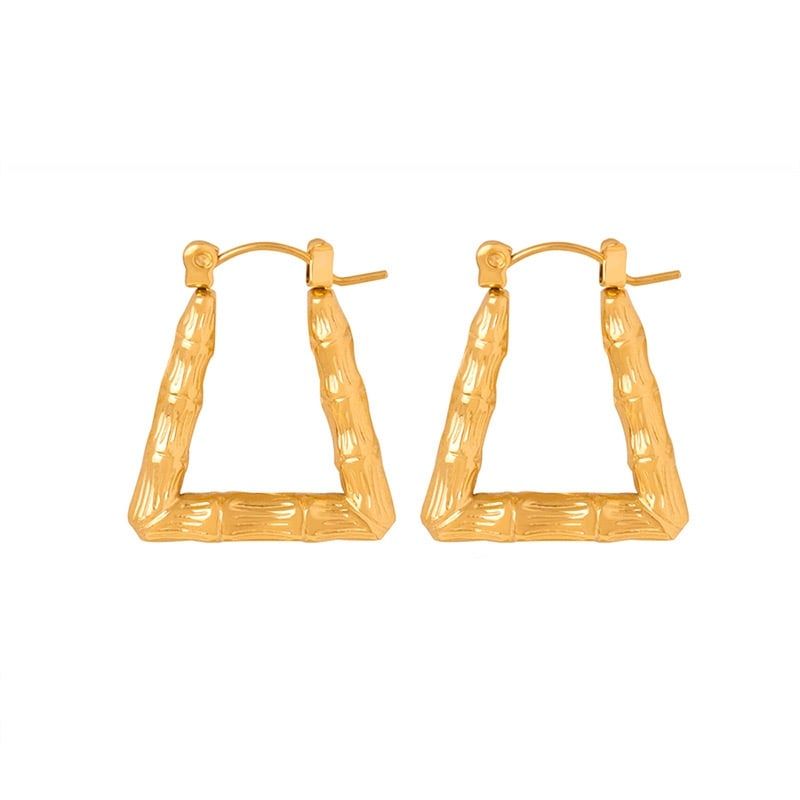LUX JOYAS - Aros Baño Oro 18k Argollas Bamboo Triangular