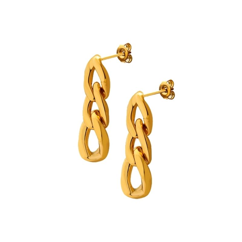 LUX JOYAS - Aros Baño Oro 18k Cubana 3 Eslabones