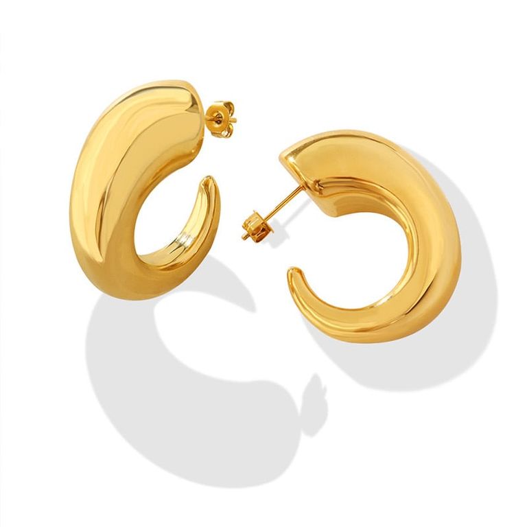Aros Bano Oro Amarillo 18k Media Argollas C Gordo Dorado TALLA UNICA