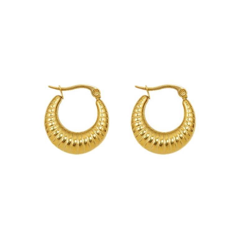 Aros Bano Oro Amarillo 18k Botes Croisant Dorado TALLA UNICA