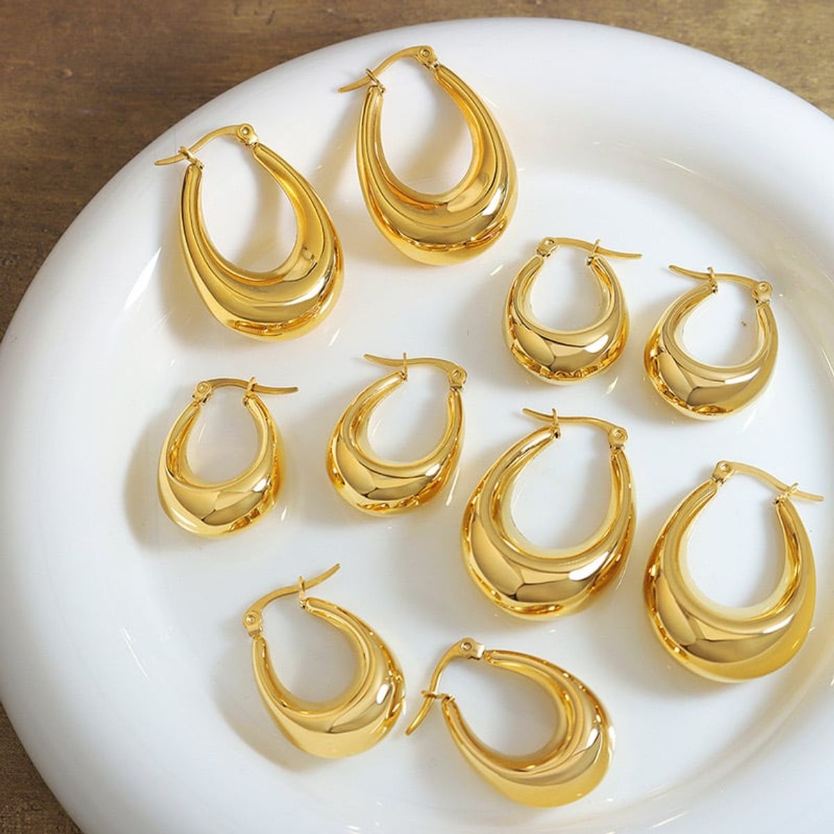 LUX JOYAS - Aros Baño Oro Amarillo 18k Bote Alargado L