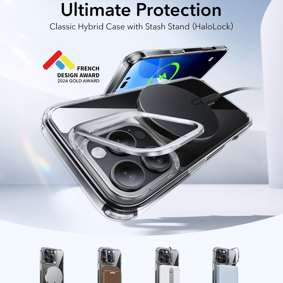 ESR - Carcasa ESR Para iPhone 16 Pro Hybrid Stash Stand + Lamina