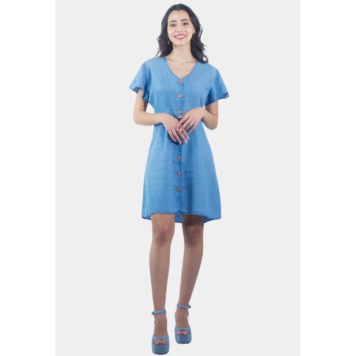 TENTATION - Vestido Casual Tencel Azul Tentatation