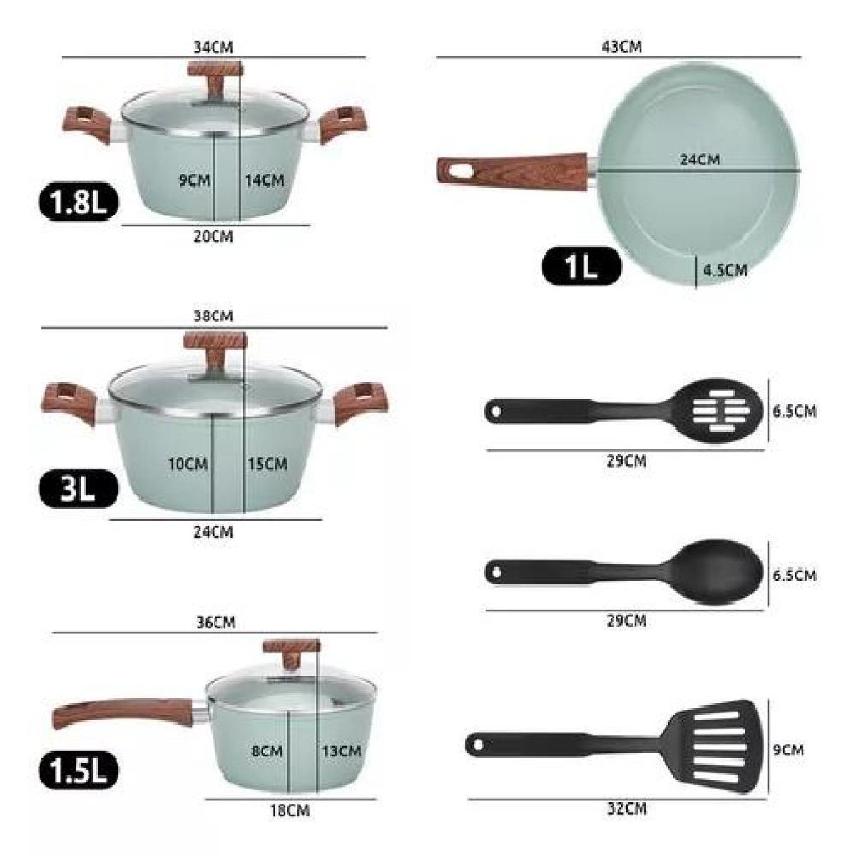 GENERICO - Bateria De Cocina 10 Piezas Antiadherente Granito