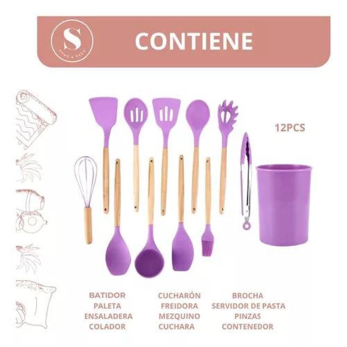 GENERICO - Set 11 Utensillos De Cocina Antiadherentes De Silicona