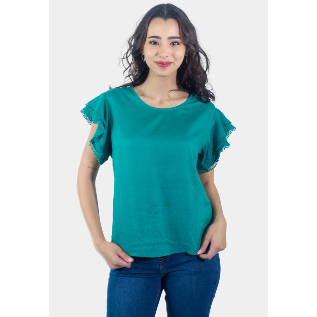 TENTATION - Bluson Broderie Manga Verde Tentation