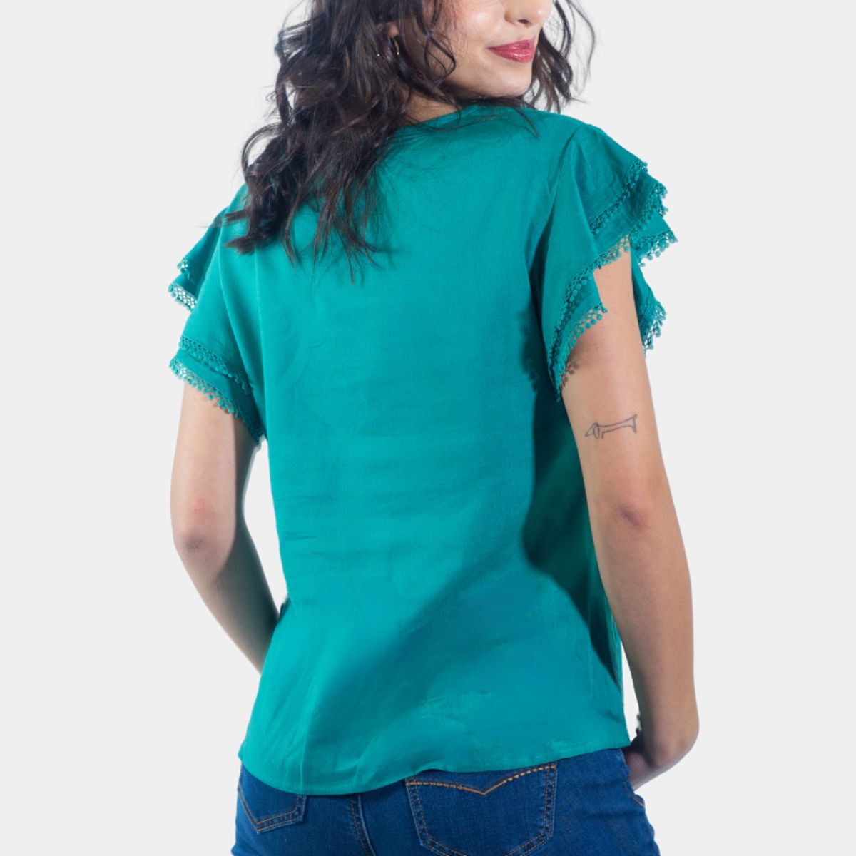 TENTATION - Bluson Broderie Manga Verde Tentation