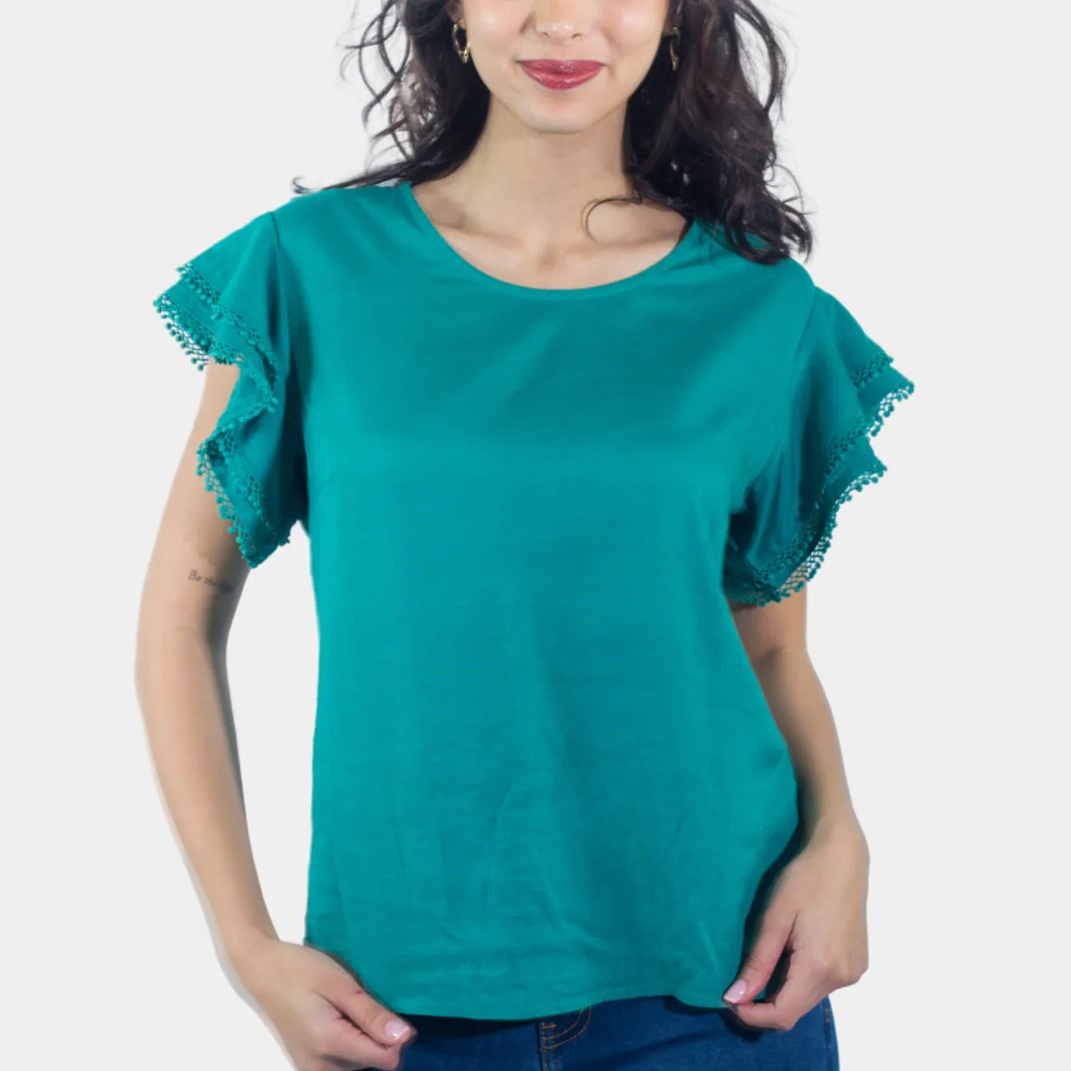 TENTATION - Bluson Broderie Manga Verde Tentation