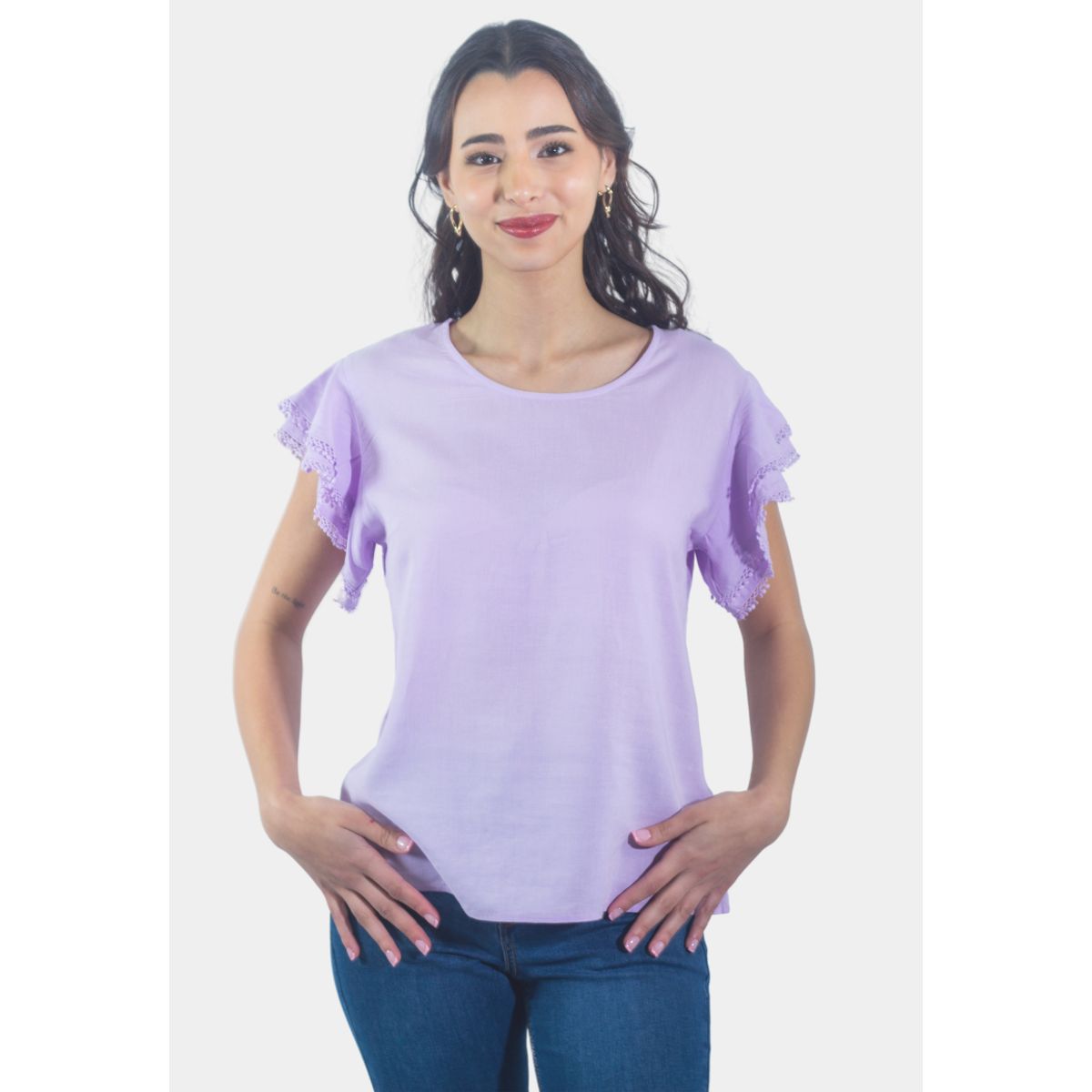 TENTATION - Bluson Broderie Manga Lila Tentation