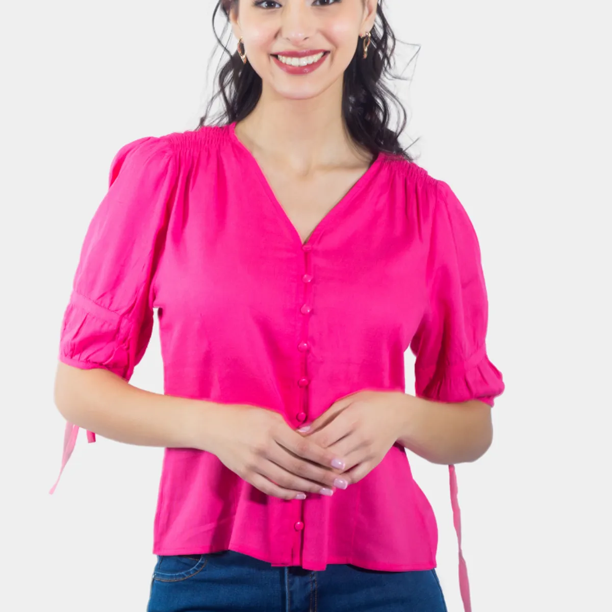 TENTATION - Blusa Abotonada Manga 34 Fucsia Tentation