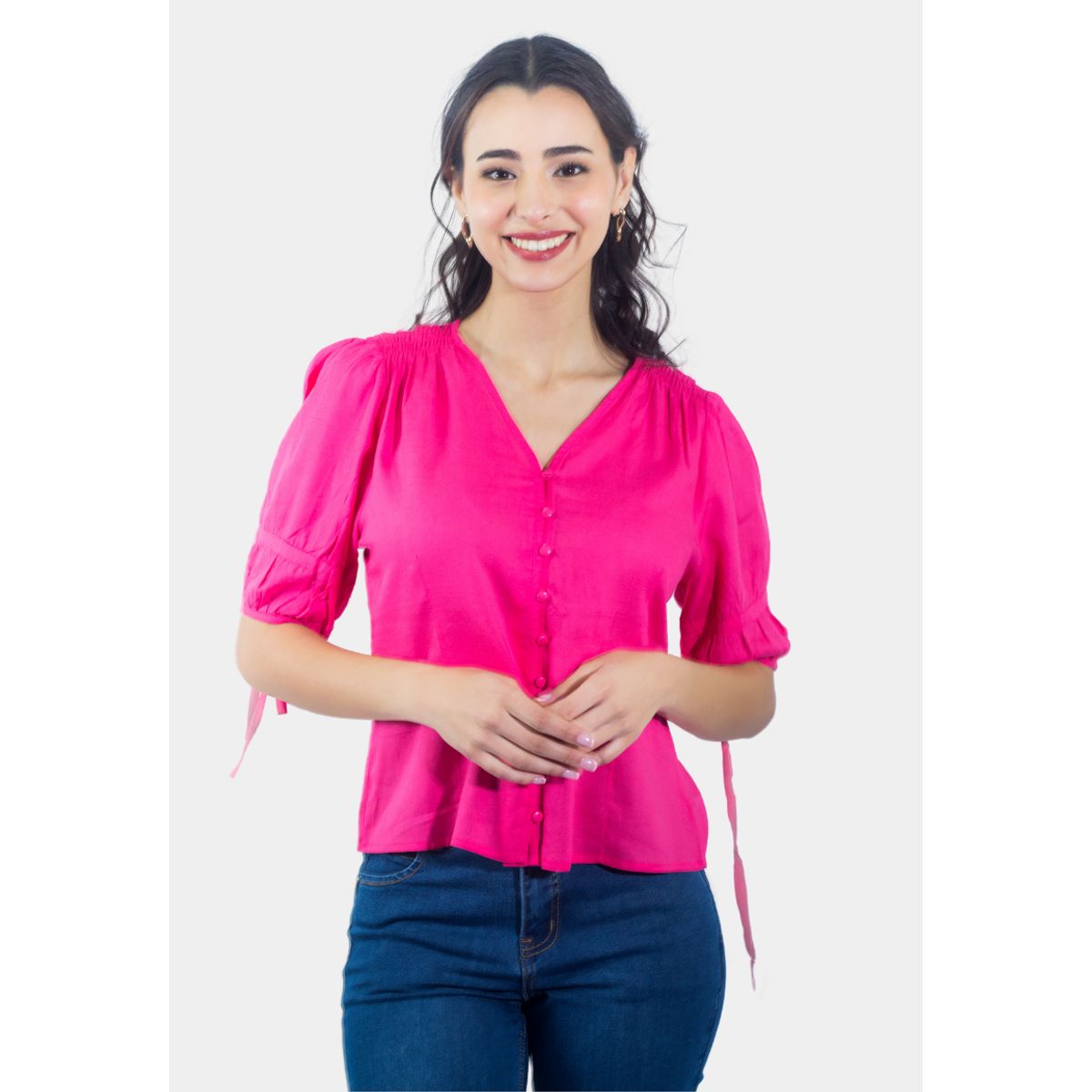 TENTATION - Blusa Abotonada Manga 34 Fucsia Tentation